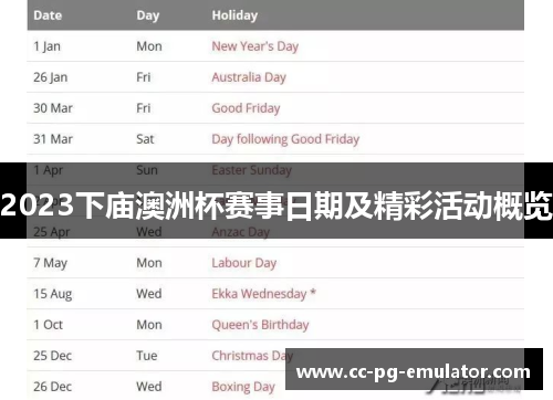 2023下庙澳洲杯赛事日期及精彩活动概览 2023下庙澳洲杯赛事日期及精彩活动概览