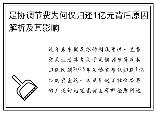 足协调节费为何仅归还1亿元背后原因解析及其影响 足协调节费为何仅归还1亿元背后原因解析及其影响