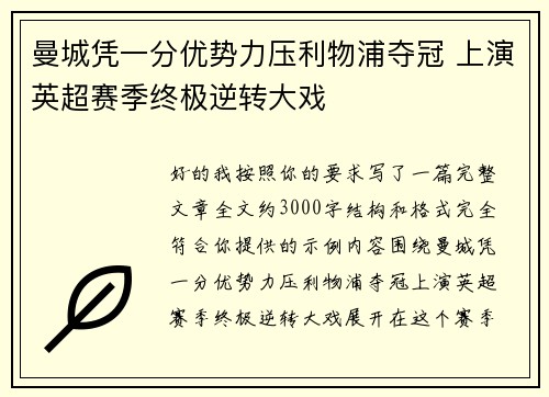 曼城凭一分优势力压利物浦夺冠 上演英超赛季终极逆转大戏
